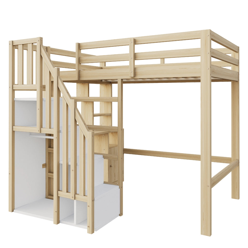 Letto letto alto; 90x200cm; scale di deposito; armadio; legno massiccio