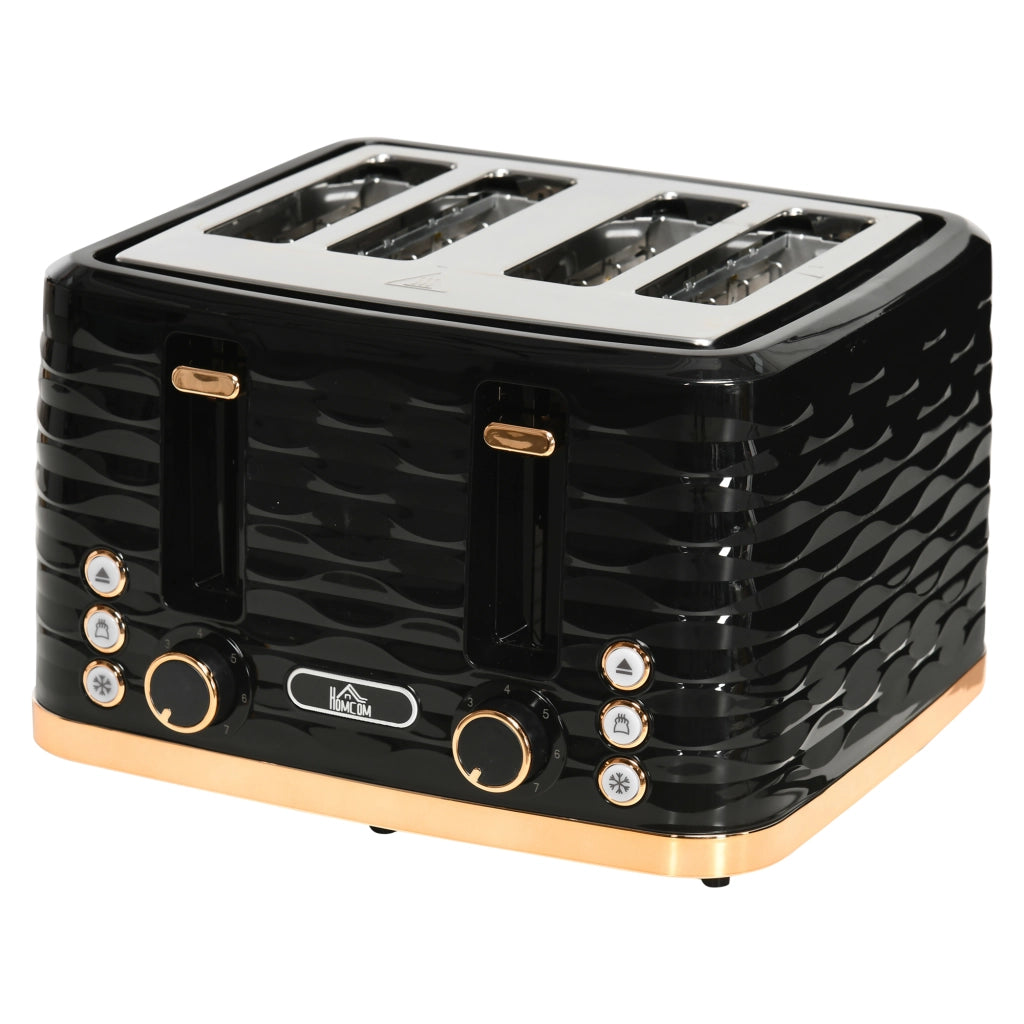 Tostapane 4 fette ¨C zephmum ¨C design ondulato, cassetto briciole, nero