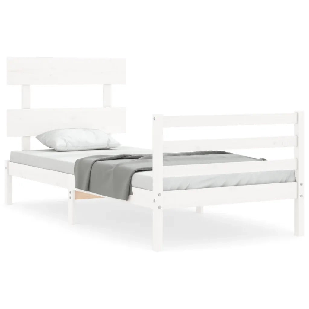 Giroletto con Testiera-Struttura Letto con testiera Bianco 90x200 cm in Legno Massello 854941