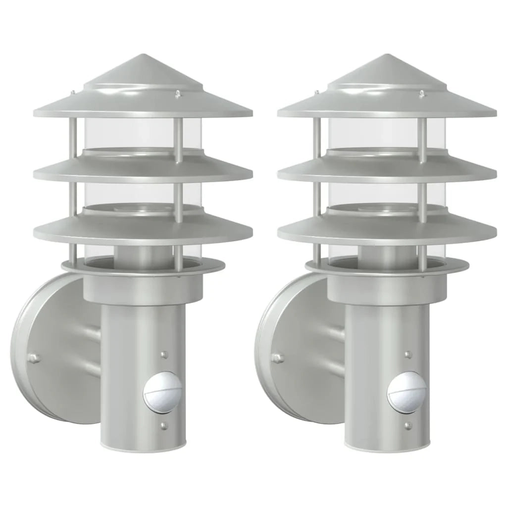 Set di 2 applique da esterno con sensori 15,5 x 15,5 x 28 cm acciaio inox argento 02_0056550