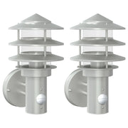 Set di 2 applique da esterno con sensori 15,5 x 15,5 x 28 cm acciaio inox argento 02_0056550