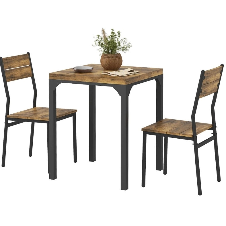 Set tavolo da pranzo con 2 sedie in MDF e acciaio marrone rustico