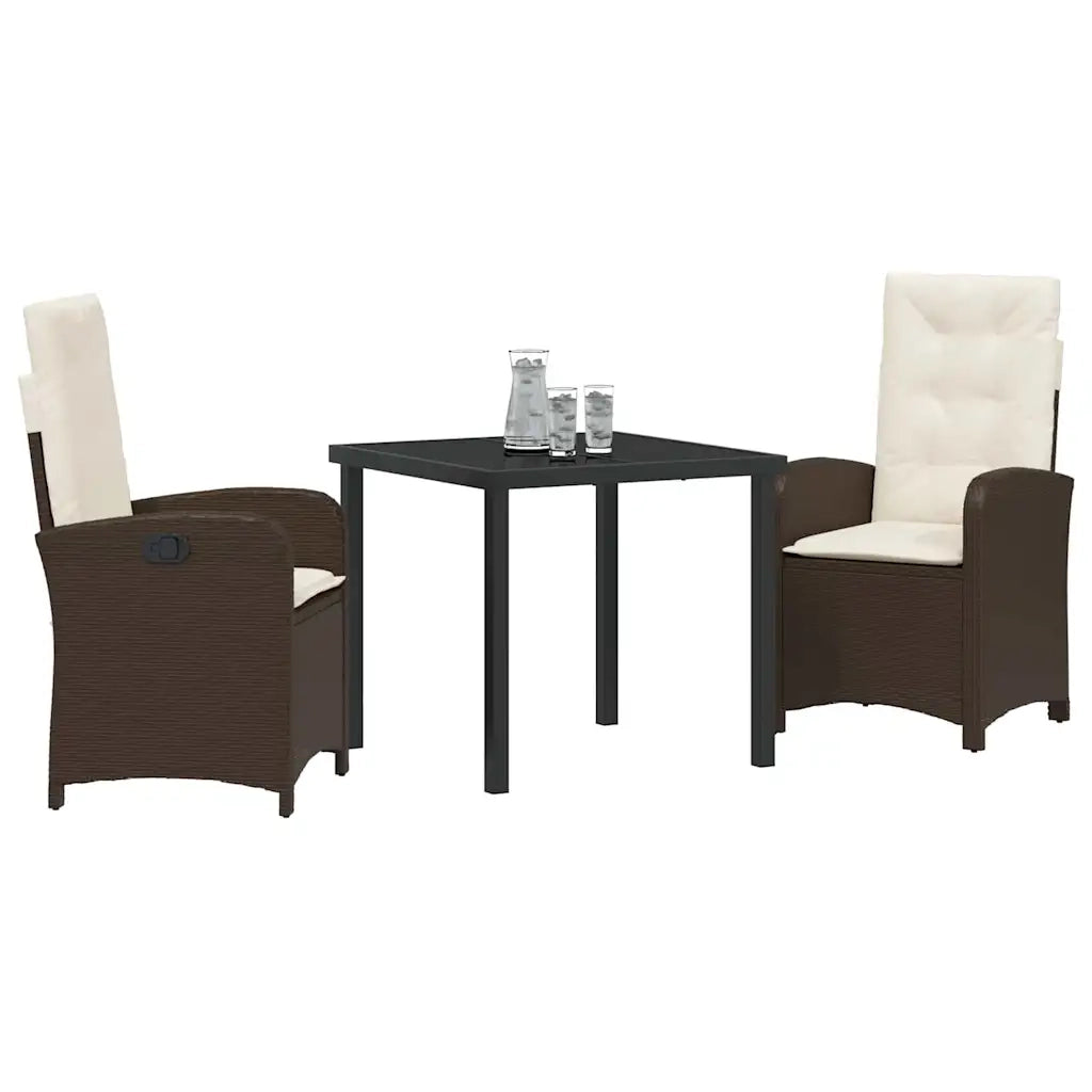 Set da Pranzo per Giardino con cuscino 3 pcs Marrone polyrattan 3380267