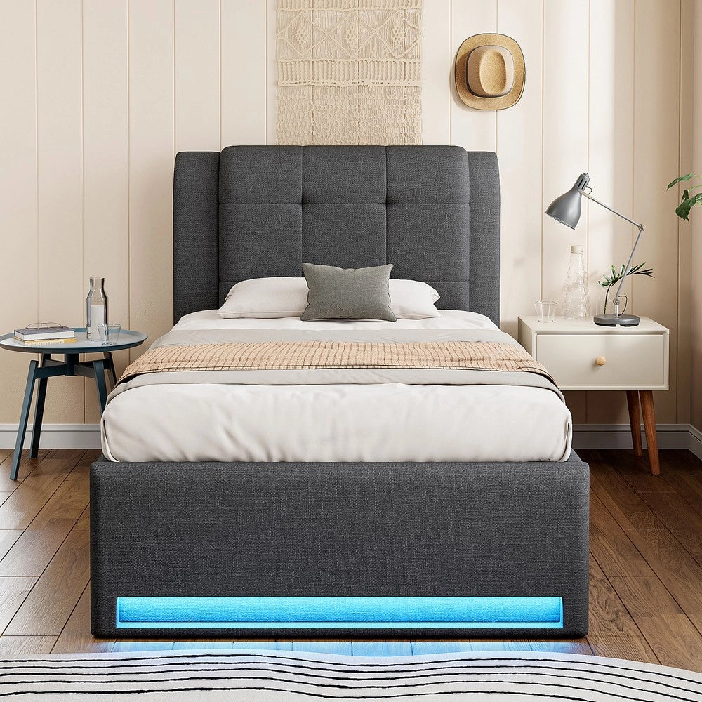 Letto Imbottito con Letto Estraibile e LED ¨C Xylo ¨C Grigio 90x200