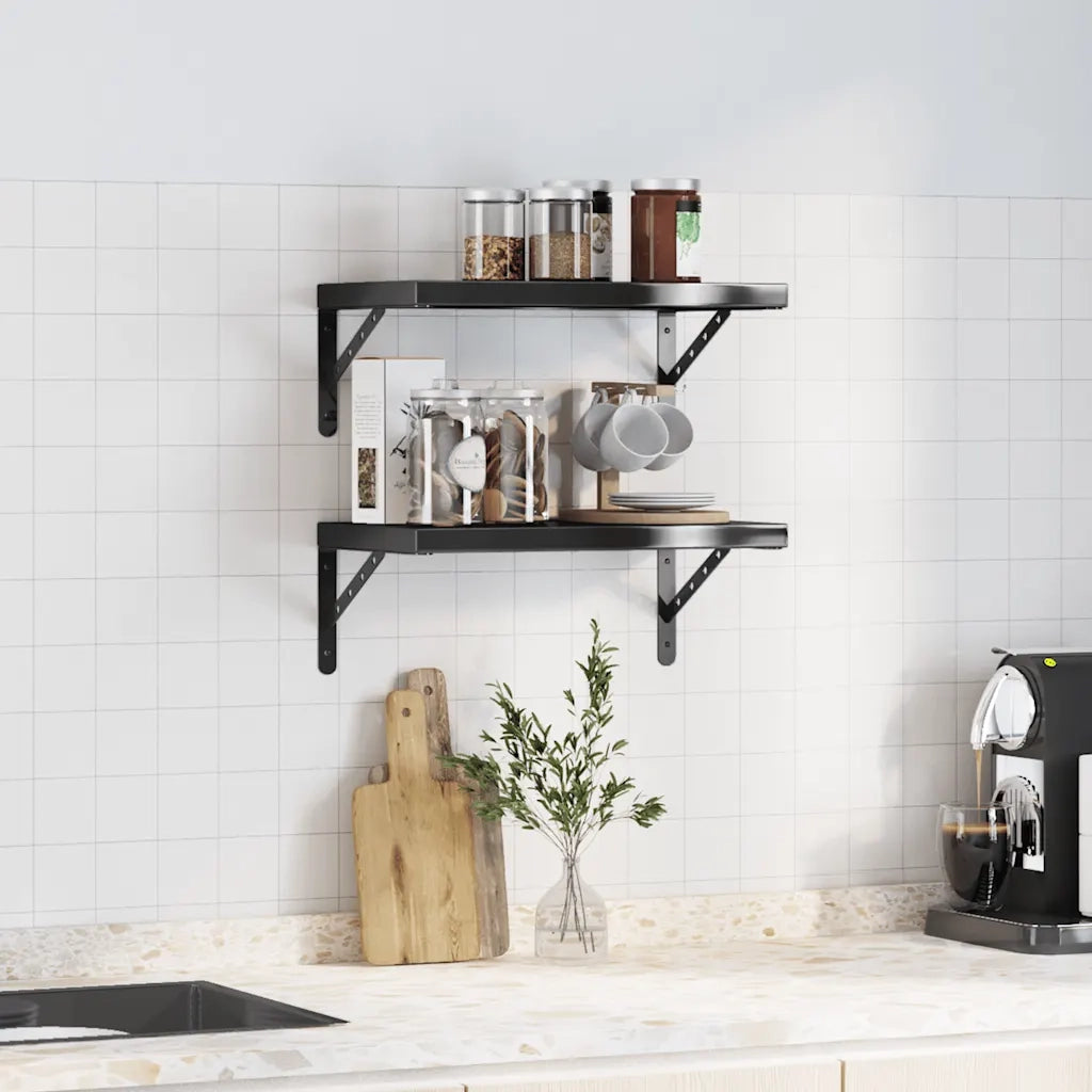 vidaXL Mensole a Muro 2 pz 50x30x3 cm Nero in Acciaio Inossidabile