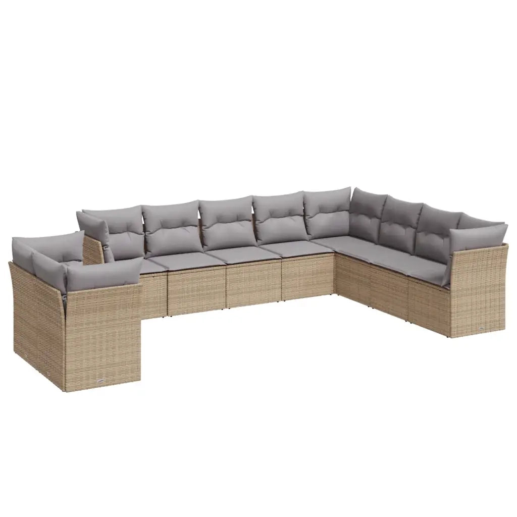 Set Divano da Giardino 10 pz con Cuscini Beige in Polyrattan 3249698