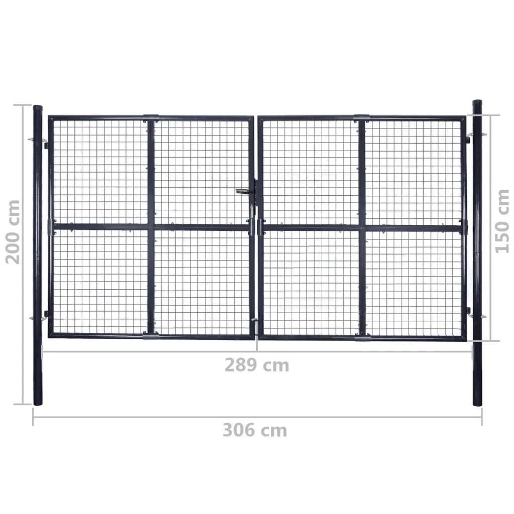 Cancello da Giardino in Rete di Acciaio Zincato 300x150 cm Grigio 143365