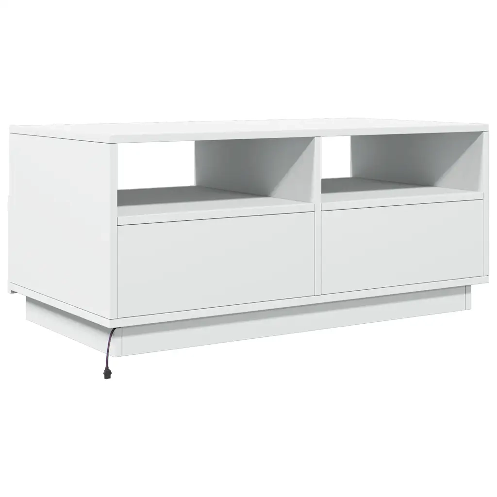 Tavolino da Soggiorno con Luci LED-Tavolino da Salotto-Tavolo Bianco 90x49x40 cm