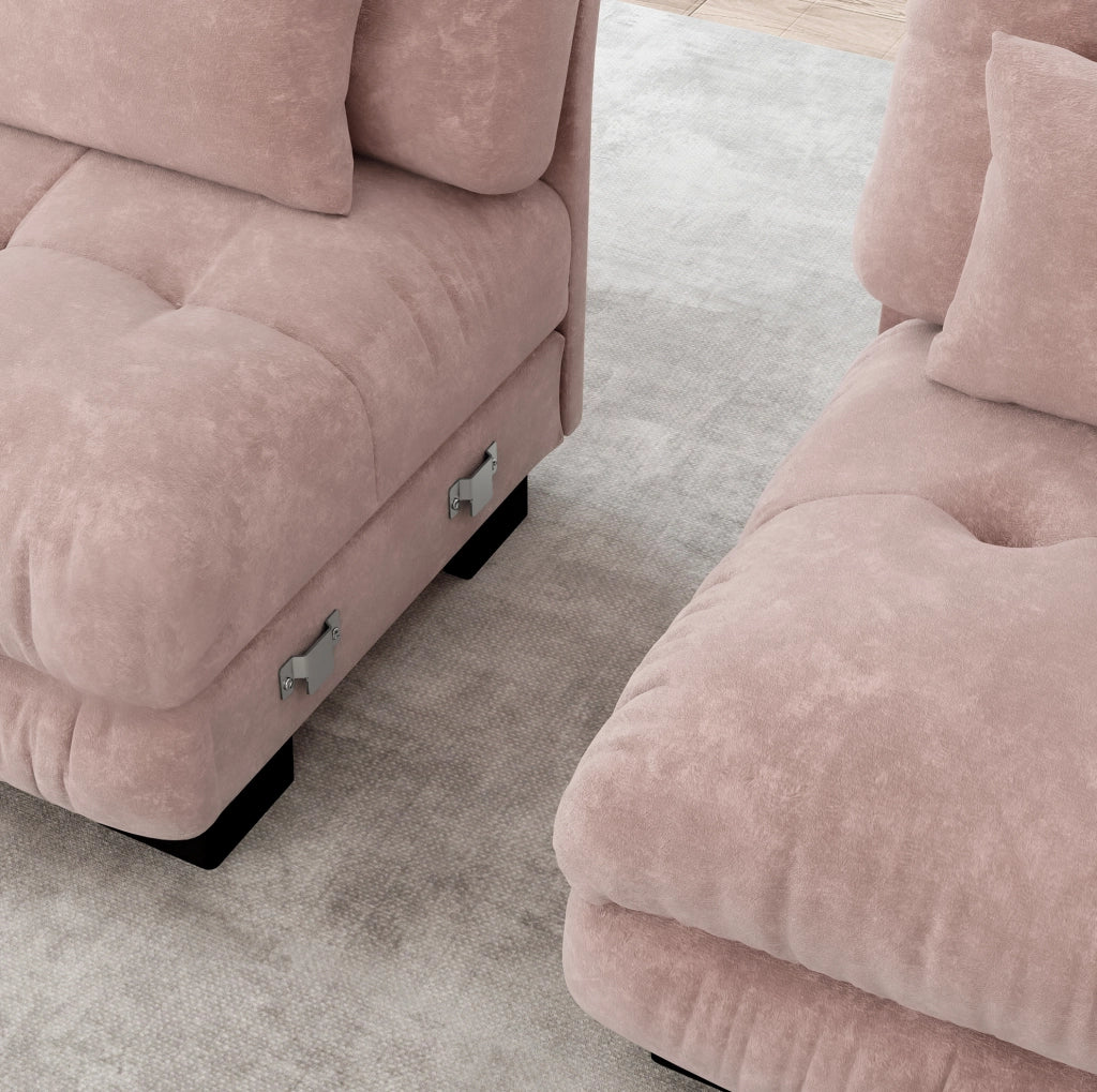 Divano modulare 3 posti con seduta profonda in chenille vintage rosa