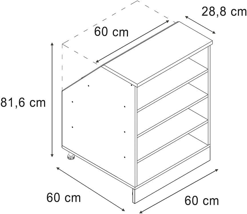 Armadio per tetto spiovente Rion, Quercia dorata, 60 x 81.8 cm con 4 scomparti, carcassa 60 cm profondità, adatto per il salvaspazio sotto tetti spioventi