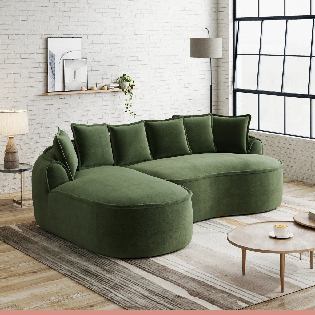 Divano modulare 2 moduli - con funzione letto e chaise longue - in ciniglia verde