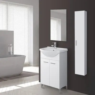 Mobile bagno a terra 55 cm bianco completo di lavabo e specchio Desya