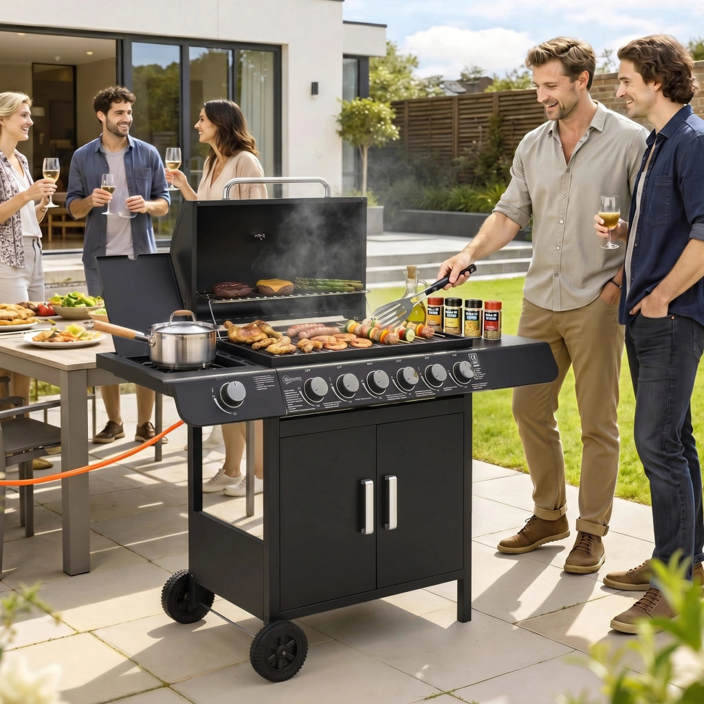 Barbecue a Gas con Coperchio ¨C zephmum ¨C Grigio, Acciaio, 135x50x100cm