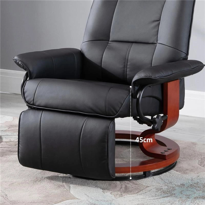 POLTRONA RELAX RECLINABILE MANUALMENTE FINO 145° CON POGGIAPIEDI E RIVESTIMENTO IN FINTA PELLE, NERO