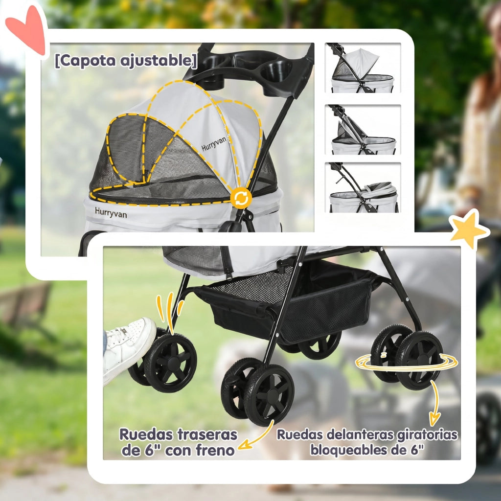 Carrello per Cani Piccoli con 4 Ruote e Finestre ¨C zephmum ¨C Grigio 67x45x96 cm