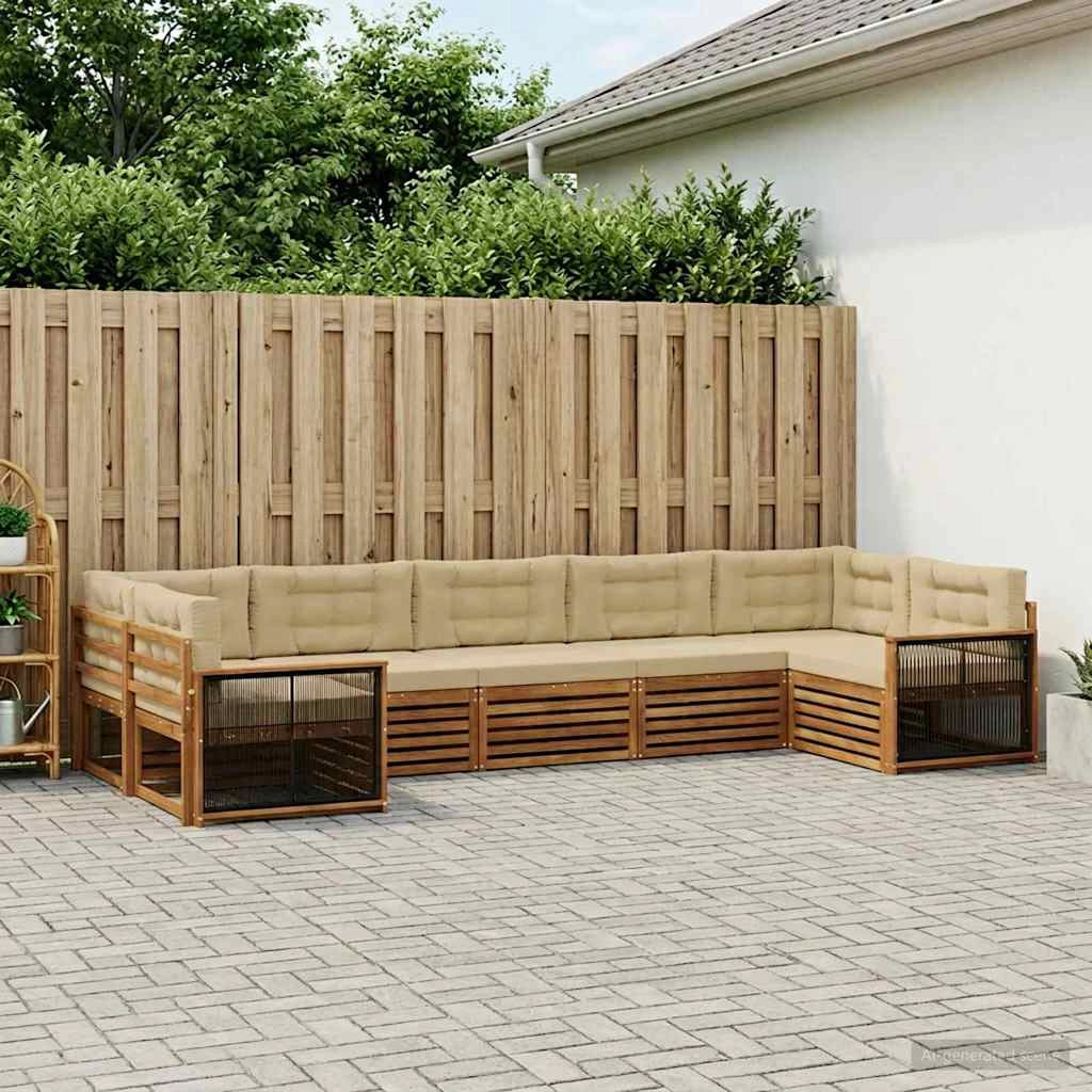 Set di divani da esterno 7 pz Naturale e Beige 3383806