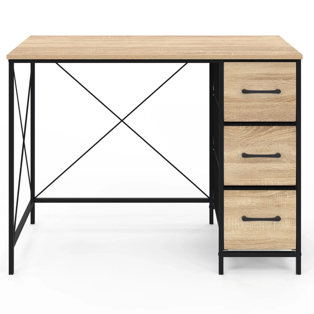 IDMarket - Scrivania in tessuto a 3 cassetti UTAH in legno e nero, design industriale