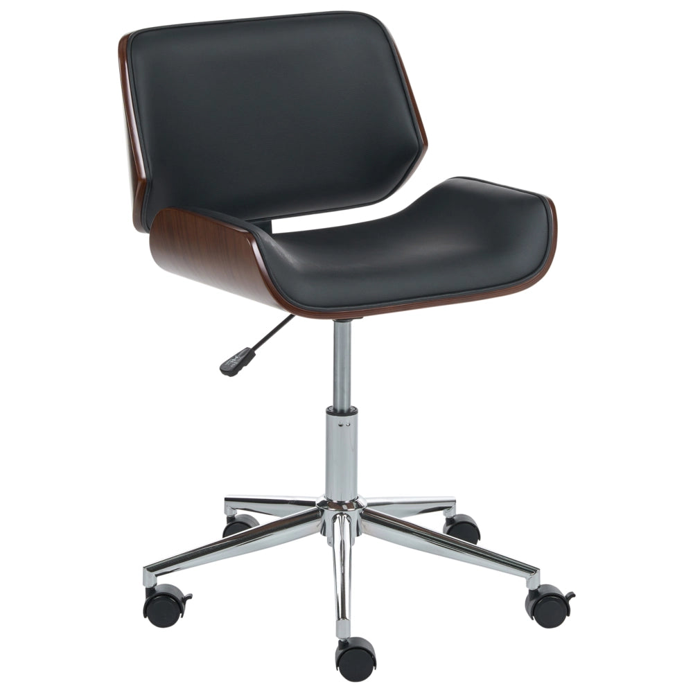Sedia da ufficio ecopelle nero e legno scuro arredamento da ufficio elegante