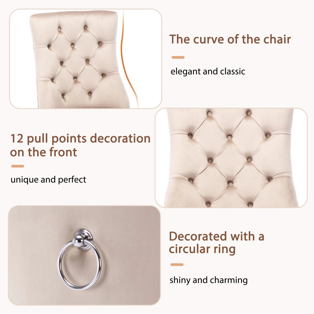 Sedia da Pranzo con Schienale Alto in Velluto Beige e Gambe in Legno Massello ¨C Xylo ¨C Set 2 Pezzi