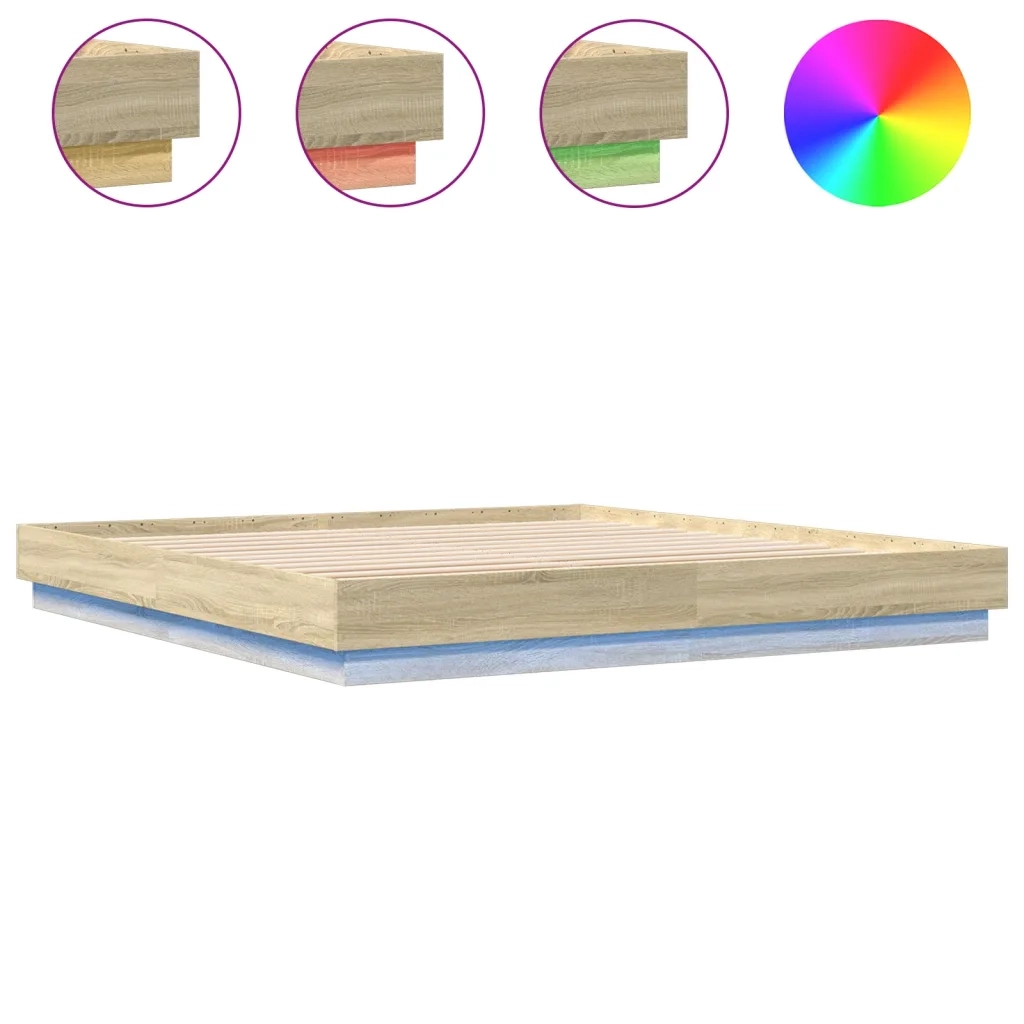 Letto matrimoniale | Letto per adulti | Giroletto con Luci LED Rovere Sonoma 200x200 cm