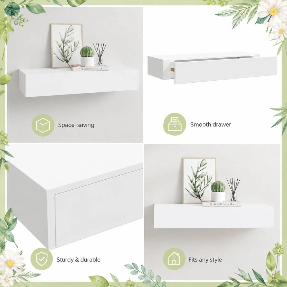 Wall Shelf With Drawer, White, 60x23.5x10 Cm, MDF