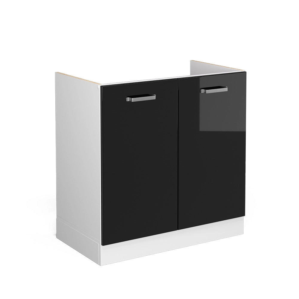 Vicco Base per lavello Nero lucido 80 cm con ante, senza piano di lavoro