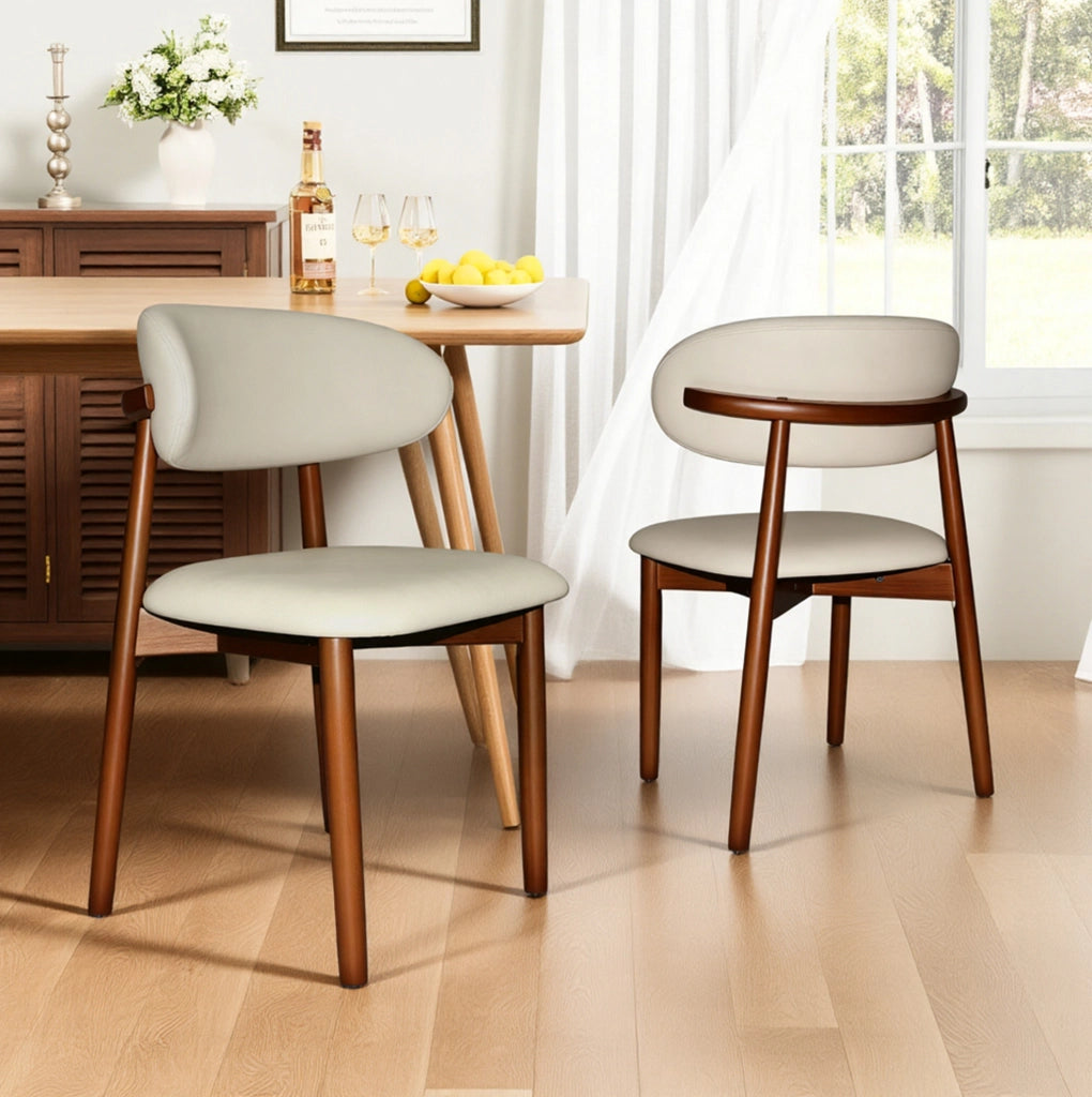 Set di 2 sedie da pranzo con schienale ergonomico; legno di quercia effetto noce e rivestimento bianco