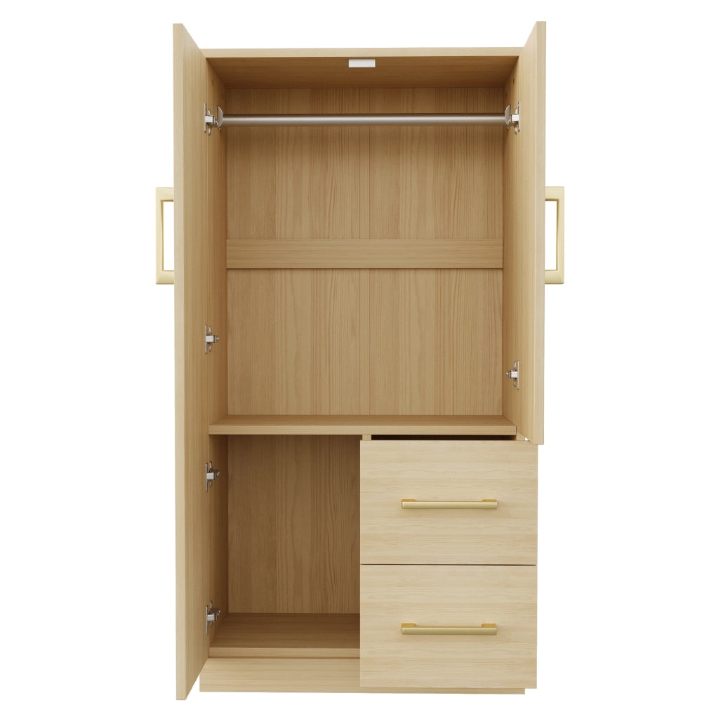 Armadio per cameretta 70x40x135 cm con 2 ante; 2 cassetti e vano; naturale