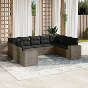 Set Divano da Giardino 9 pz con Cuscini Grigio in Polyrattan 3255337