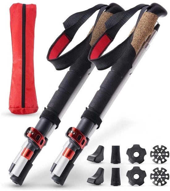 Accessori da Camminata - Asta da Camminata in Carbonio - Doppiere da Camminata - Bambù da Camminata - Verstabile e Opacchiabili - Inseribili - Telescopiche - Accessori da Escursionismo - Ergonomiche e Leggere - 135 cm - Nero