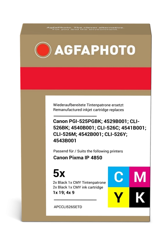 ORIGINAL Agfa Photo Multipack nero / ciano / magenta / giallo APCCLI526SETD CLI-526BK,C,M,Y ~2576 Seiten Agfa Photo PGI-525PGBK, CLI-526BK, CLI-526C, CLI-526M, CLI-526Y