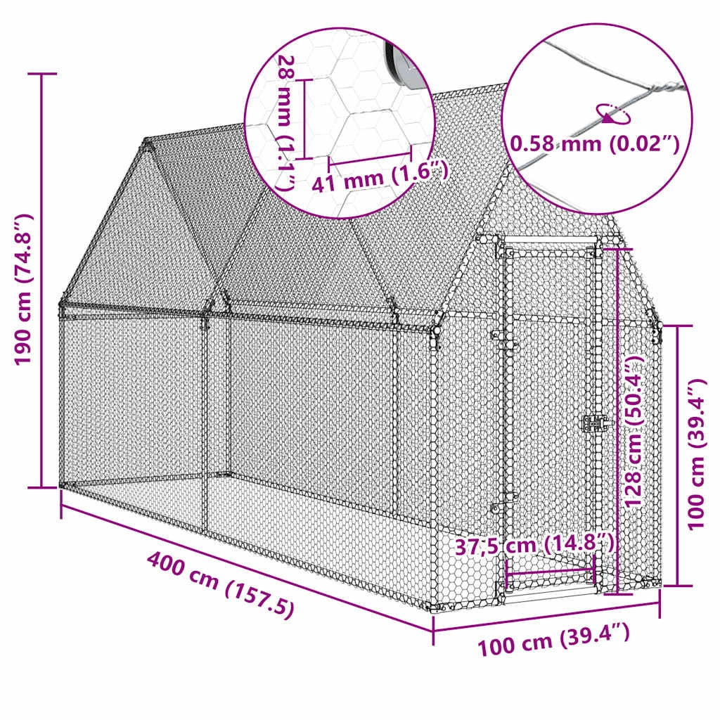 Pollaio Silver 400 x 100 x 190 cm acciaio zincato Silver 02_0041669