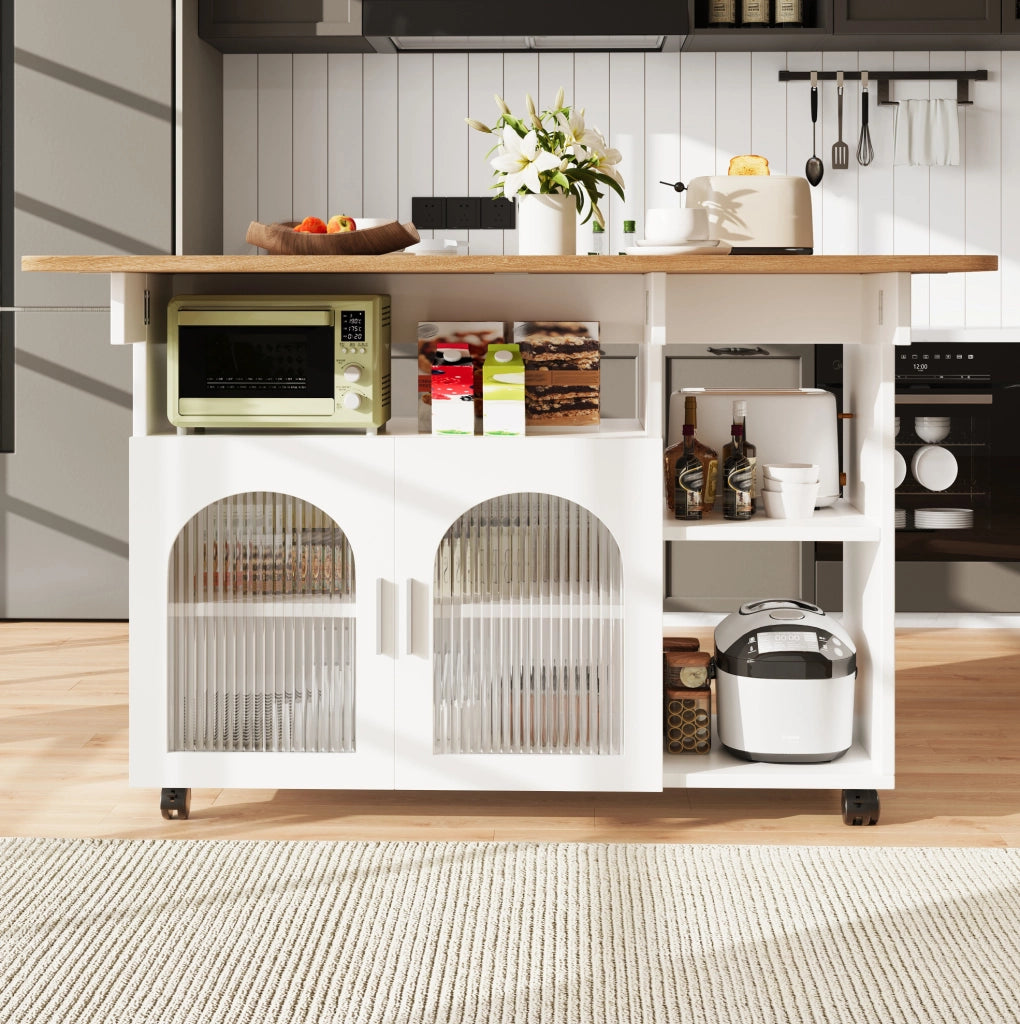 Isola da cucina pieghevole 120 cm con ruote e contenitore