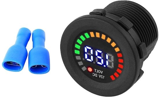 Display LED digitale 12V Voltmetro per motocicletta - Indicatore di batteria acqua resistente con voltmetro DC - Auto, ATV, UTV, caravan
