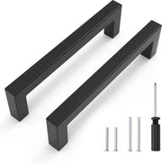 12 manici di mobili, neri, 128 mm, manici di cassetti, manici di cucina, manici di metallo inox a forma di quadrato con viti e chiave a croce per cucine, ante, cassetti, mobili