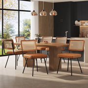 Sedia da pranzo ergonomica in PU e rattan PE marrone