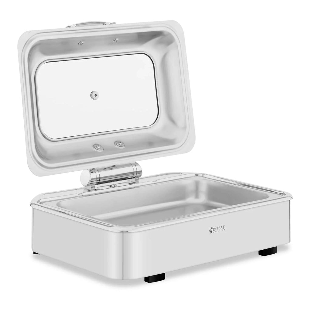 Chafing dish professionale gn 1/1 con fondo piatto (acciaio inox vetro temperato 85 l 1 contenitore gn 1/1 maniglia cool touch finestra) 14_0004233