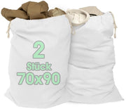 XXL Waszak 2-set 70x90cm in tessuto 100% cotone - Grande, robusta borsa per il bucato XL - Sostenibile, con cordoncino, contenitore per il bucato da viaggio Borsa per la raccolta indumenti Spazio di stoccaggio bianco