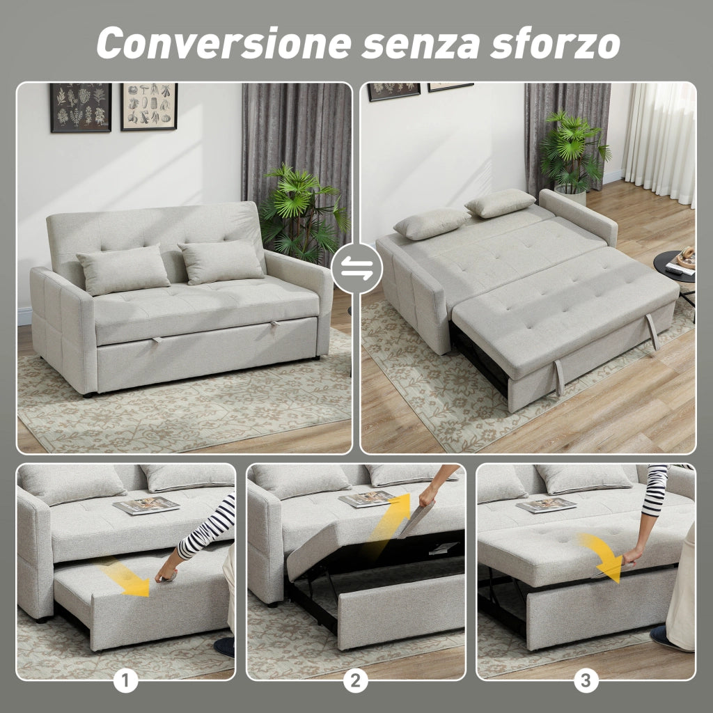 Divano 2 Posti Convertibile in Divano Letto Clic Clac con 2 Cuscini in Tessuto. Marrone Chiaro