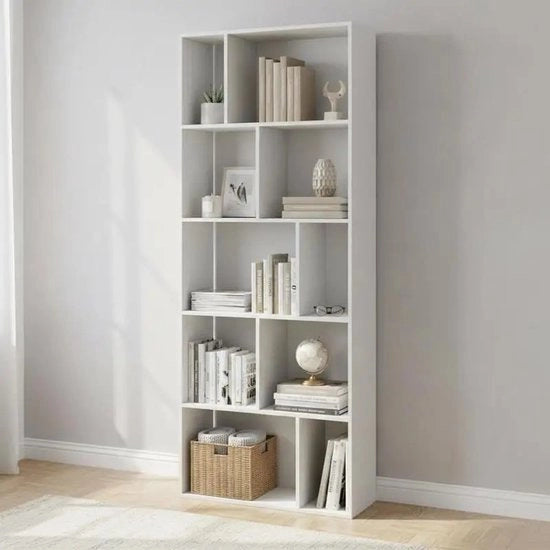 Cassettiere in legno a 5 livelli con display, organizzatore per la casa, display per oggetti, bianca