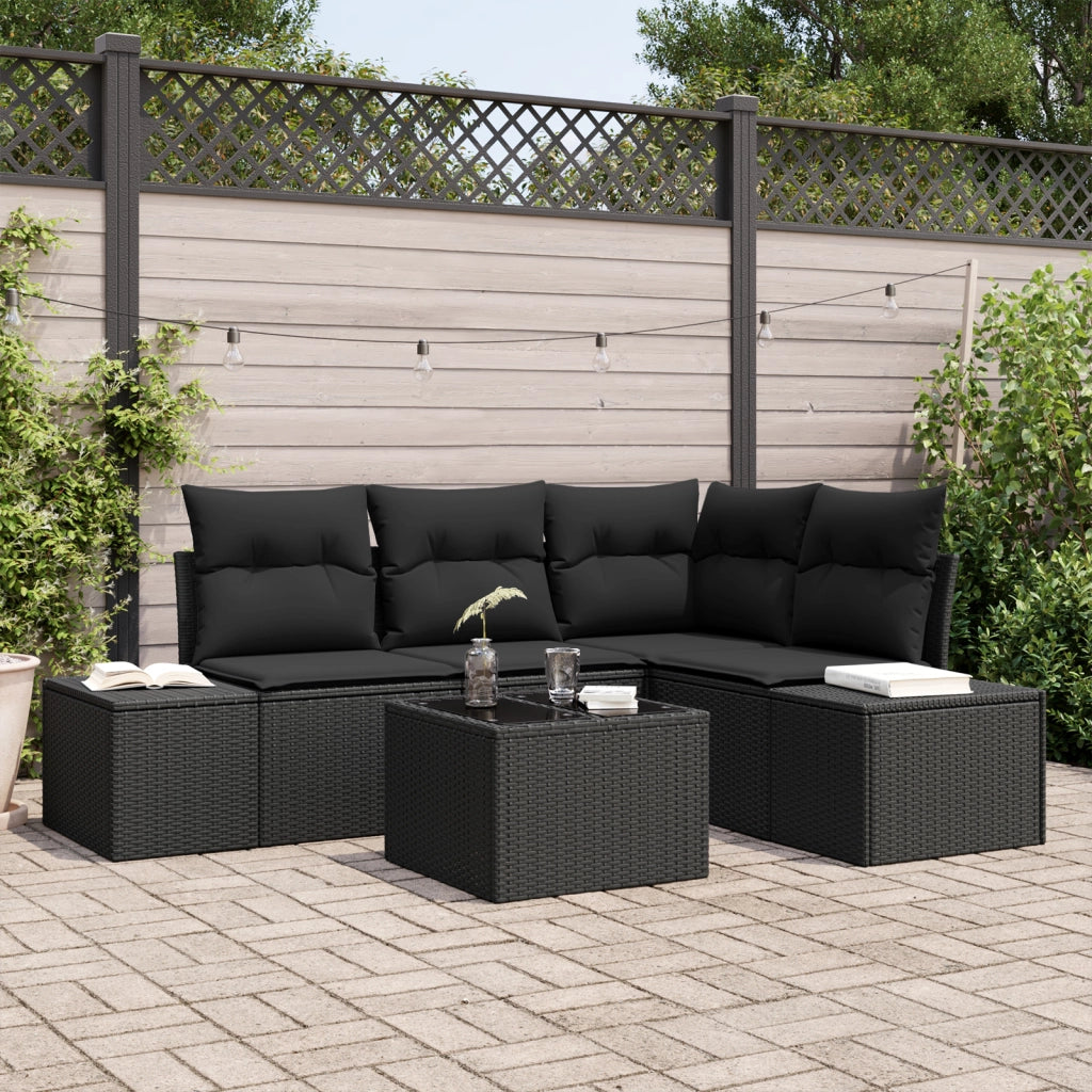 Set Divano da Giardino a 5 Pezzi con Cuscini Beige Polyrattan
