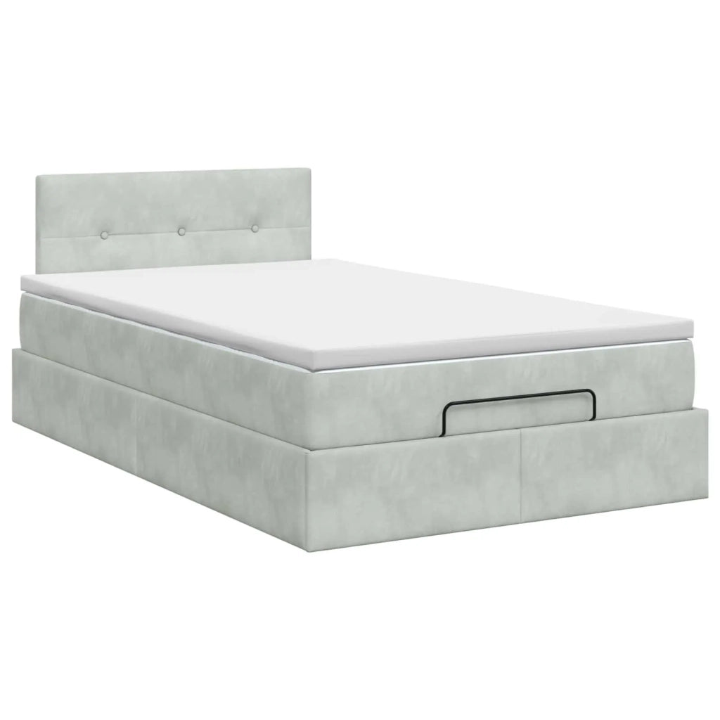 Letto ottomano con materasso Grigio Chiaro 120 x 190 cm Velluto 3456543