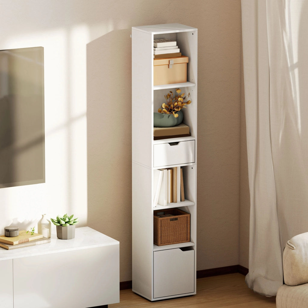 Libreria con cassetto e scomparti aperti ¨C zephmum ¨C bianco 30x24x158 cm