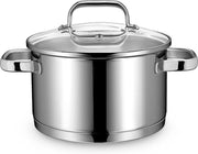 Piatto inductive da 20 cm con coperchio in vetro, pentola da 3,5 l, in acciaio inossidabile 18/10, maniglia non calda, fondo forato per tutti i fornelli, pentola inductive come pentola a vapore per spaghetti.