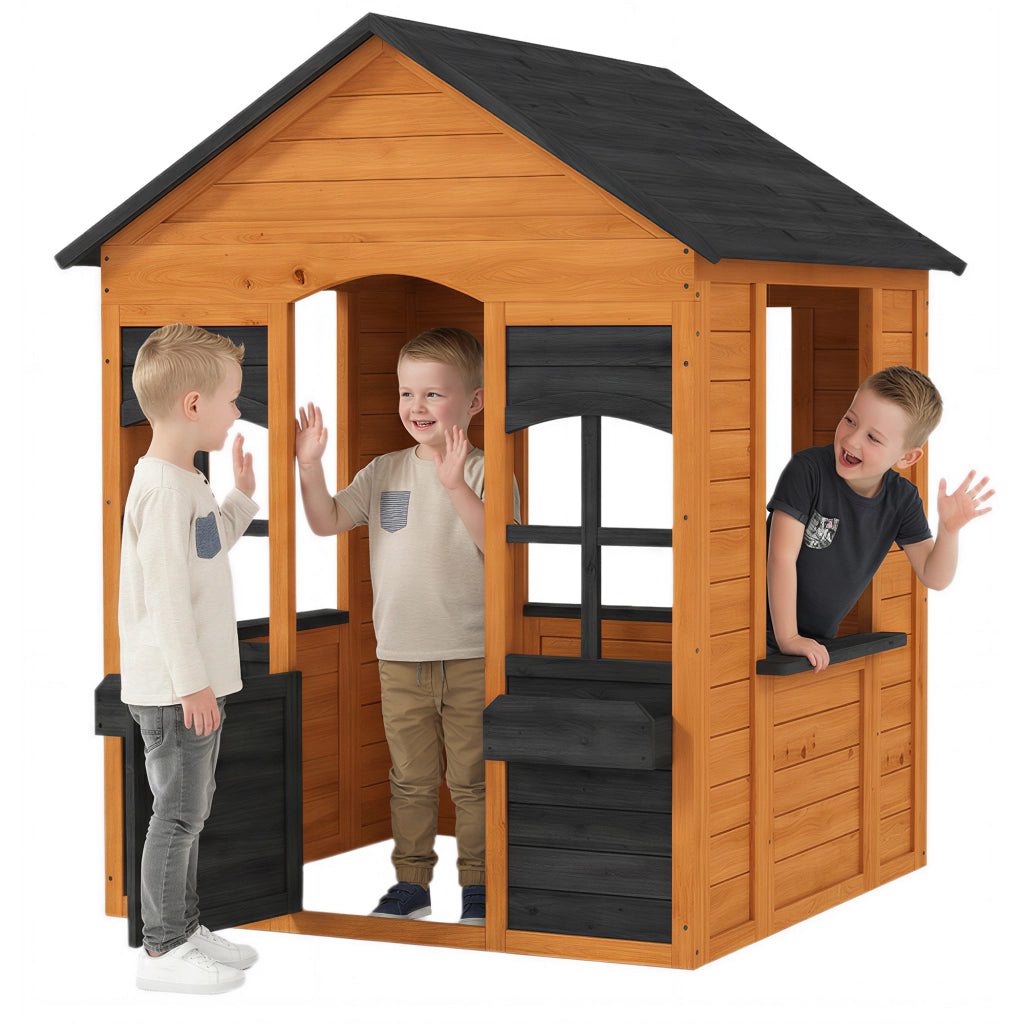 Casetta in Legno Bambini con Vasi Fiori, per Gioco Esterno/Interno, Et¨¤ 3¨C8, Marrone