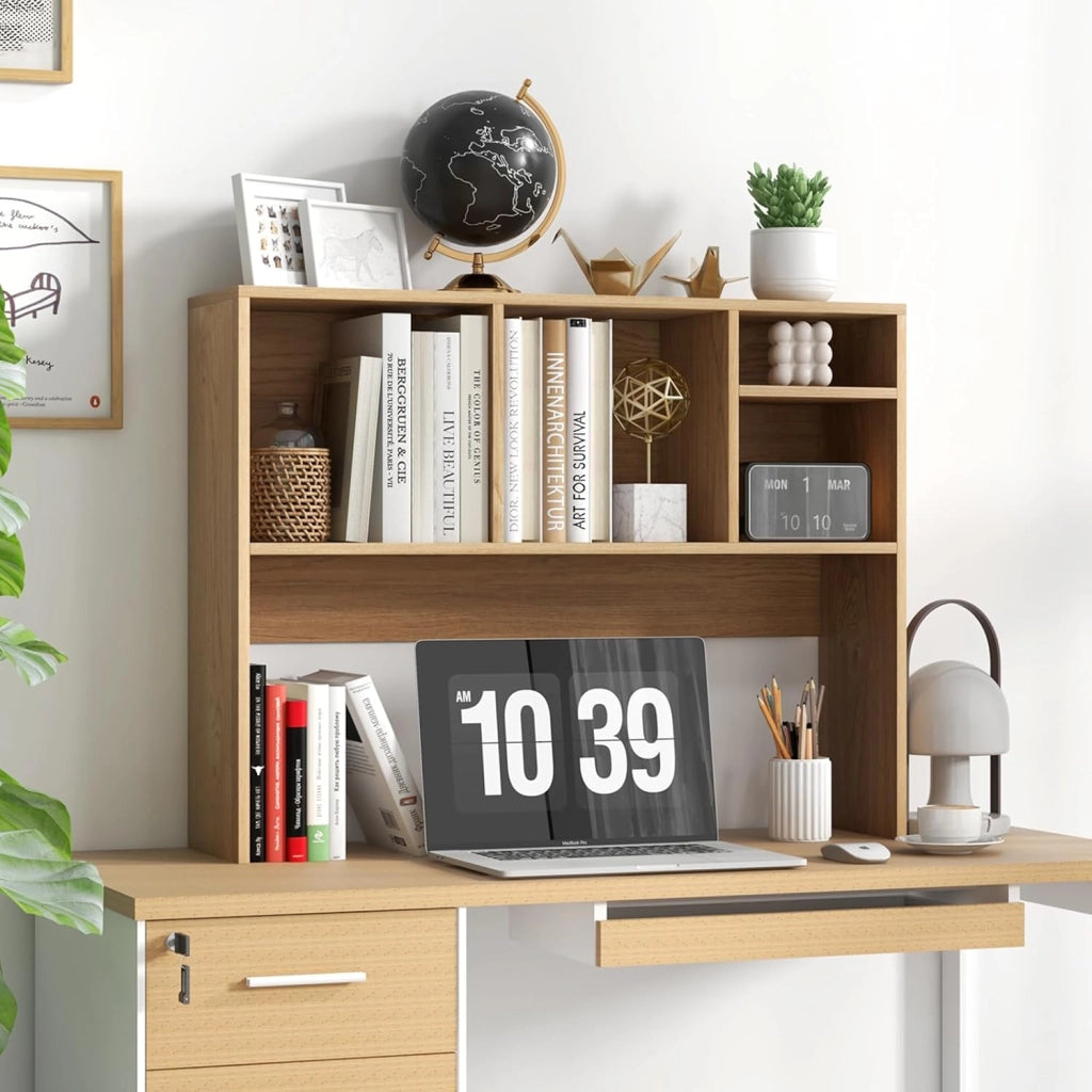 Libreria da Scrivania per Computer, Scaffale da Tavolo con 4 Cubi e Scomparto Posteriore Aperto, Organizzatore di Stoccaggio per Scrivania, 94x25x73 cm (Naturale)