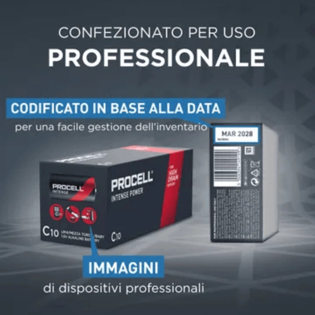 Batterie Alcaline Procell Intense C LR14 Professionali Confezione da 10 Pz Alta Durata