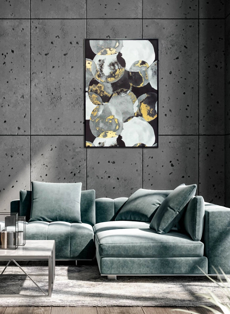 Quadro Hispanohogar in poliestere cerchi nero, bianco e oro 92x62