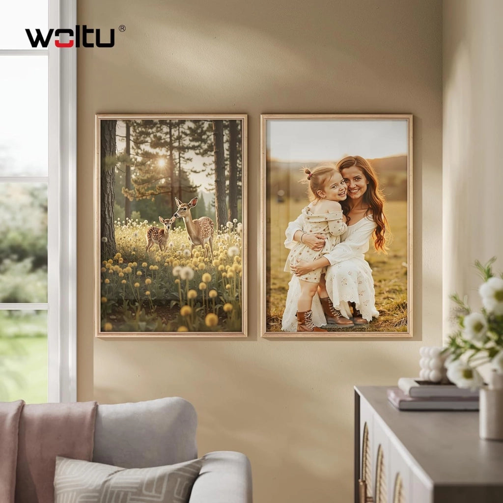 Set di 5 Cornici Foto 40x60 cm con Passepartout, Portafoto da Parete e Tavolo, Verticale o Orizzontale, in Legno Massiccio, Oro
