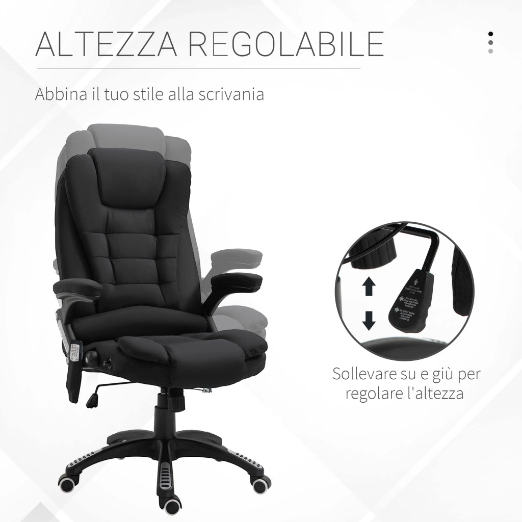 EasyComfort Sedia da Ufficio Massaggiante a 6 Punti e Riscaldata, Altezza Regolabile e Funzione Dondolo, Nero